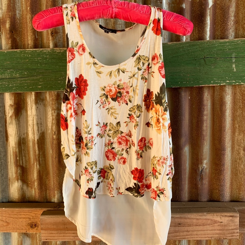 floral, sheer back tank top